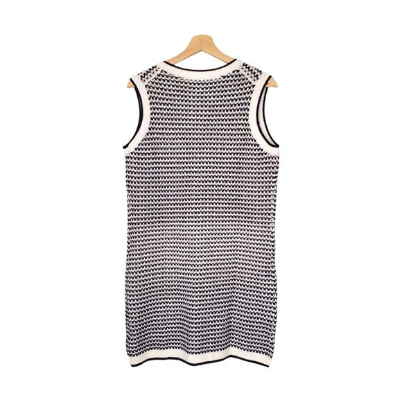 Tuckernuck Pomander Place Navy Stripe Bardot Mini Dress Knitted Button Large NEW - Picture 3 of 10